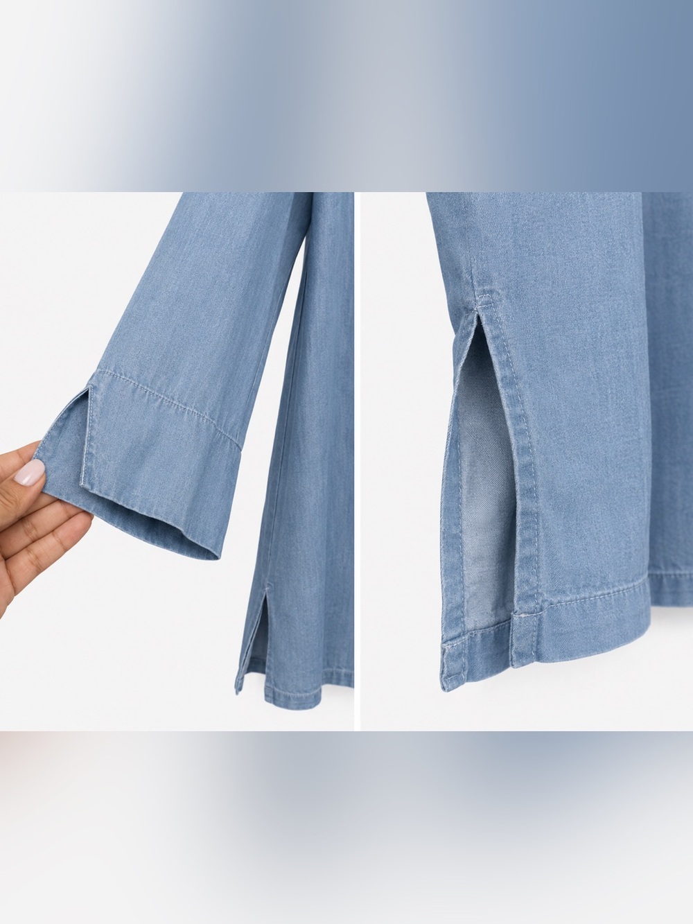Zac & Rachel 1X Chambray Popover Tunic Button Back Top - Picture 5 of 6